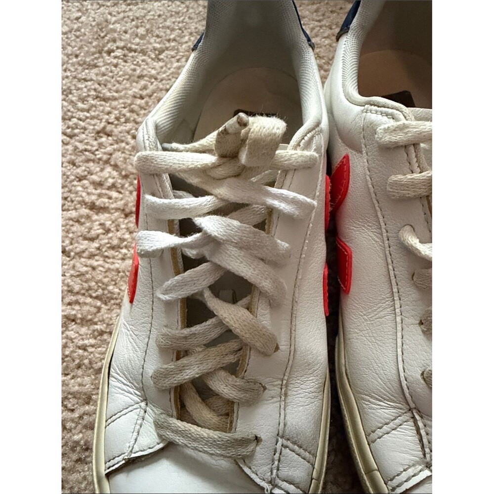 Veja Campo Leather White Orange Navy Sneakers Sz 8 - Picture 4 of 12